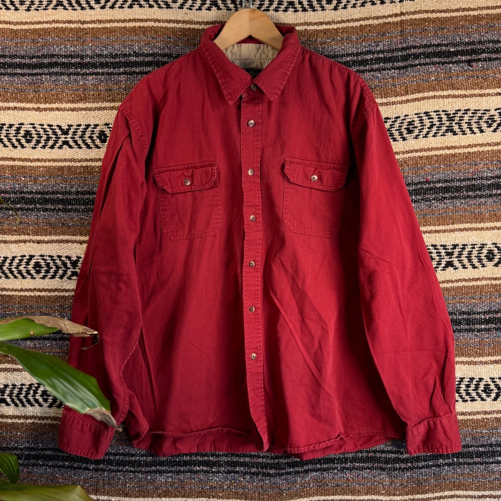 Wrangler Authentic Shirts Mens 2XL Red Cotton Twill Long Sleeve Button Down
